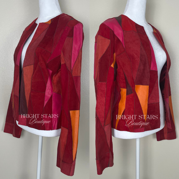 Rare Vintage Patchwork Leather Jacket ASO Phoebe Halliwell Charmed Small 6 Red - Picture 7 of 12
